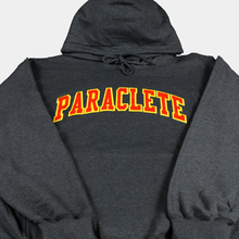 Sweatshirt, Hooded Dk. Heather Grey w-red on gold PARACLETE