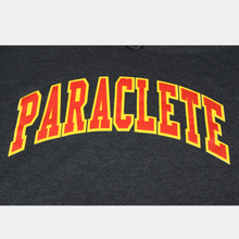 Sweatshirt, Hooded Dk. Heather Grey w-red on gold PARACLETE